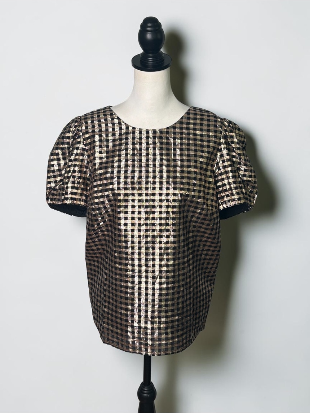 NWT J.Crew Factory Lurex Metallic Threads Puff-Sleeve Top Black Gold XXL - Picture 5 of 14